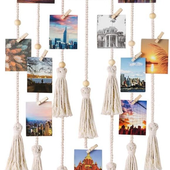New Ivory Boho Macrame Wall Hanging Photo Display - Picture 5 of 5